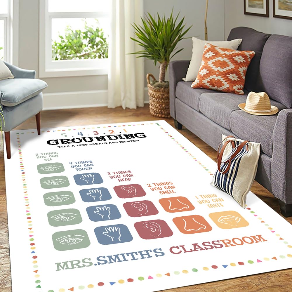 Personalized Grounding Technique Exercise Rug - Sensory Teacher Rug, Elementary Large, Colorful