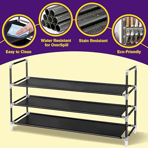 Miniatura 4 de Zapatero apilable de 3 niveles no tejido para entrada, armario, baño 11.8 in de profundidad x 36.2 in de ancho x 21.7 in de alto, negro