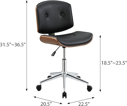 Miniatura 2 de Silla de oficina en casa con ruedas, silla de escritorio sin brazos, altura ajustable, piel sintética, respaldo medio, giratoria de 360, moderna