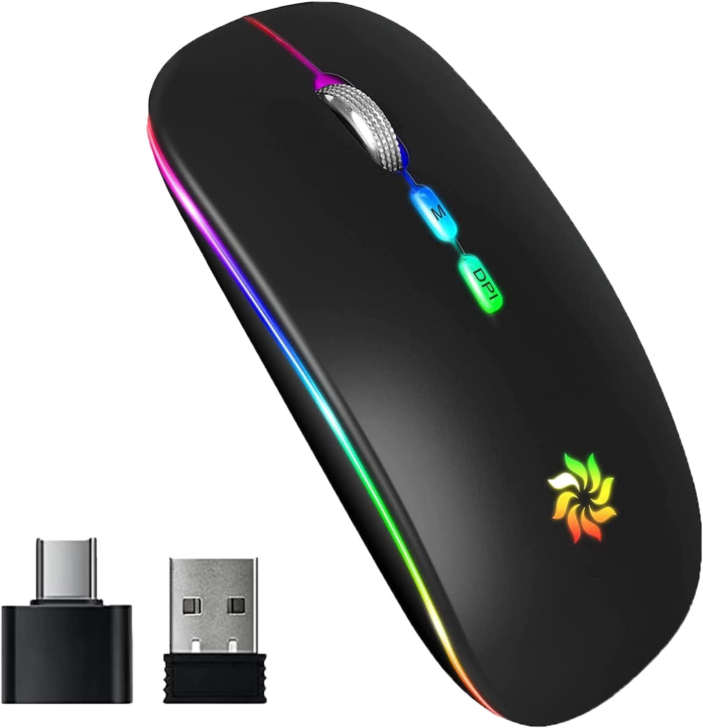 KBCASEWireless Mouse, LED Wireless Mouse for Laptop, Slim Silent Mouse 2.4G Rechargeable Wireless Computer Mouse for Laptop, MacBook, iPad, Chromebook, with USB & Type-c Receiver
