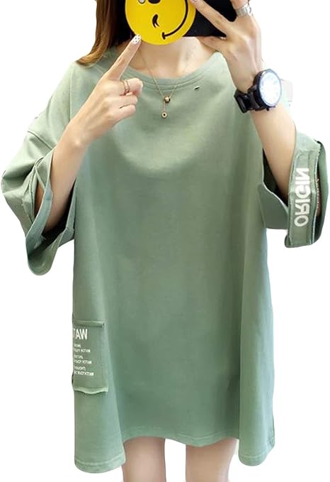 Amazon ａｌｈｙｌａtシャツ レディース 半袖 ロング丈 カットソー ゆったり トップス 韓国 ファッション ビッグtシャツ 大きいサイズ 夏服 かわいい 通学 Tシャツ カットソー 通販