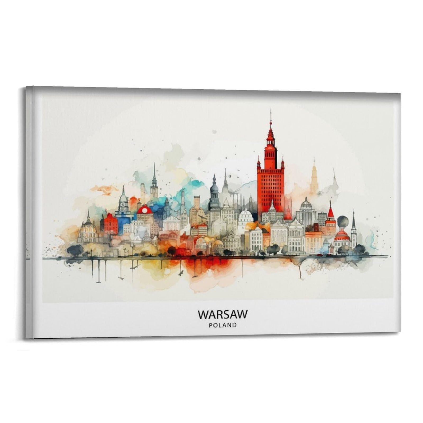 Warsaw Skyline Poland Modern Cityscape Polish Capital Urban Landscape Historical Monuments Canvas Poster Wall Art Prints Room Aesthetic Murals Bedroom And Living Decorations 20x30inch(50x75cm)