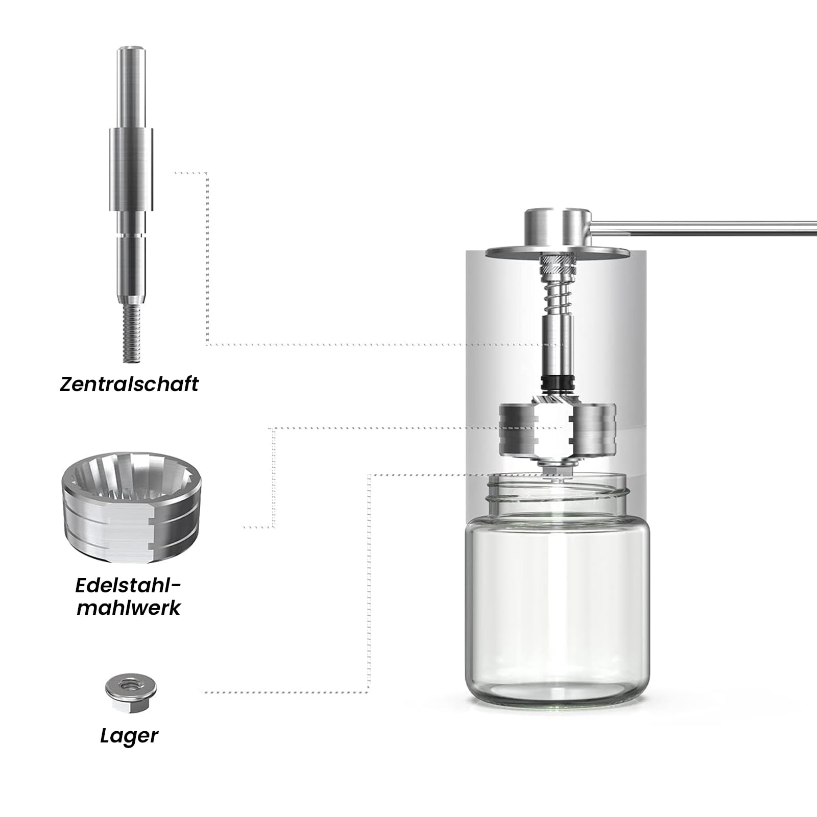 Vevok Chef Manuelle Kaffeemühle mit 6 Externen Einstellbaren Grobheit für Espresso bis French Press, Edelstahl Konisches Mahlwerk, Ideal für Zuhause, Büro oder Reisen, Roségold