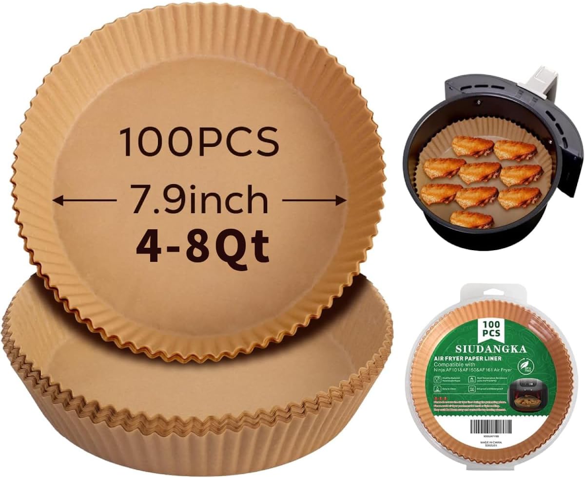Air Fryer Liners for Ninja Air Fryer, 100 Pcs Disposable Paper Liner for most 4-8QT AirFryer 100pcs 7.9'' Round