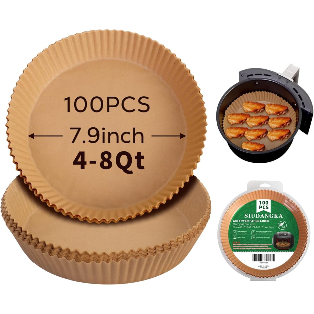 Air Fryer Liners for Ninja Air Fryer 100 Pcs Disposable Paper Liner for most 4-8QT AirFryer
