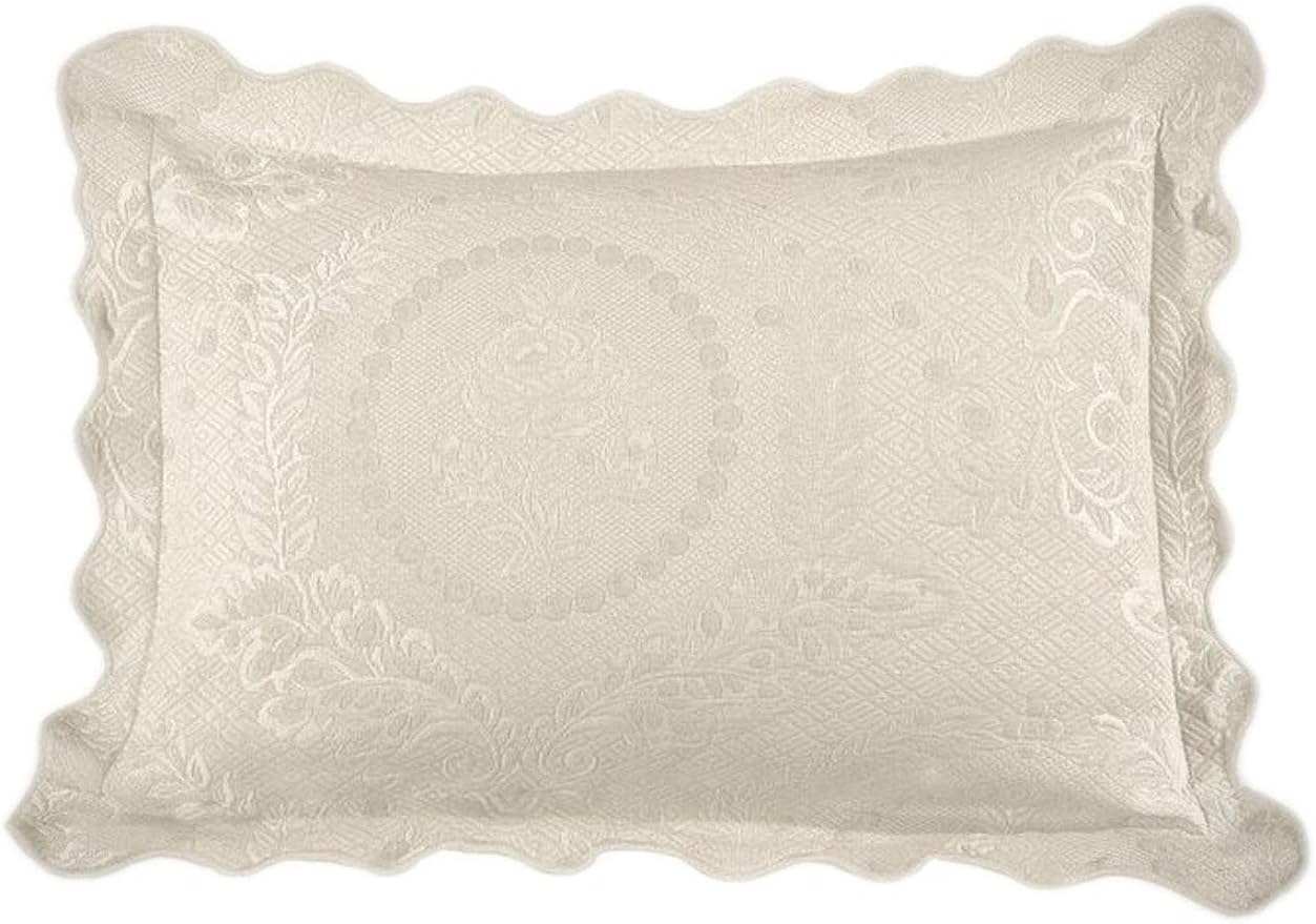 Europa Fine Linens English Rose Matelasse Sham, King, Ivory/Parchment