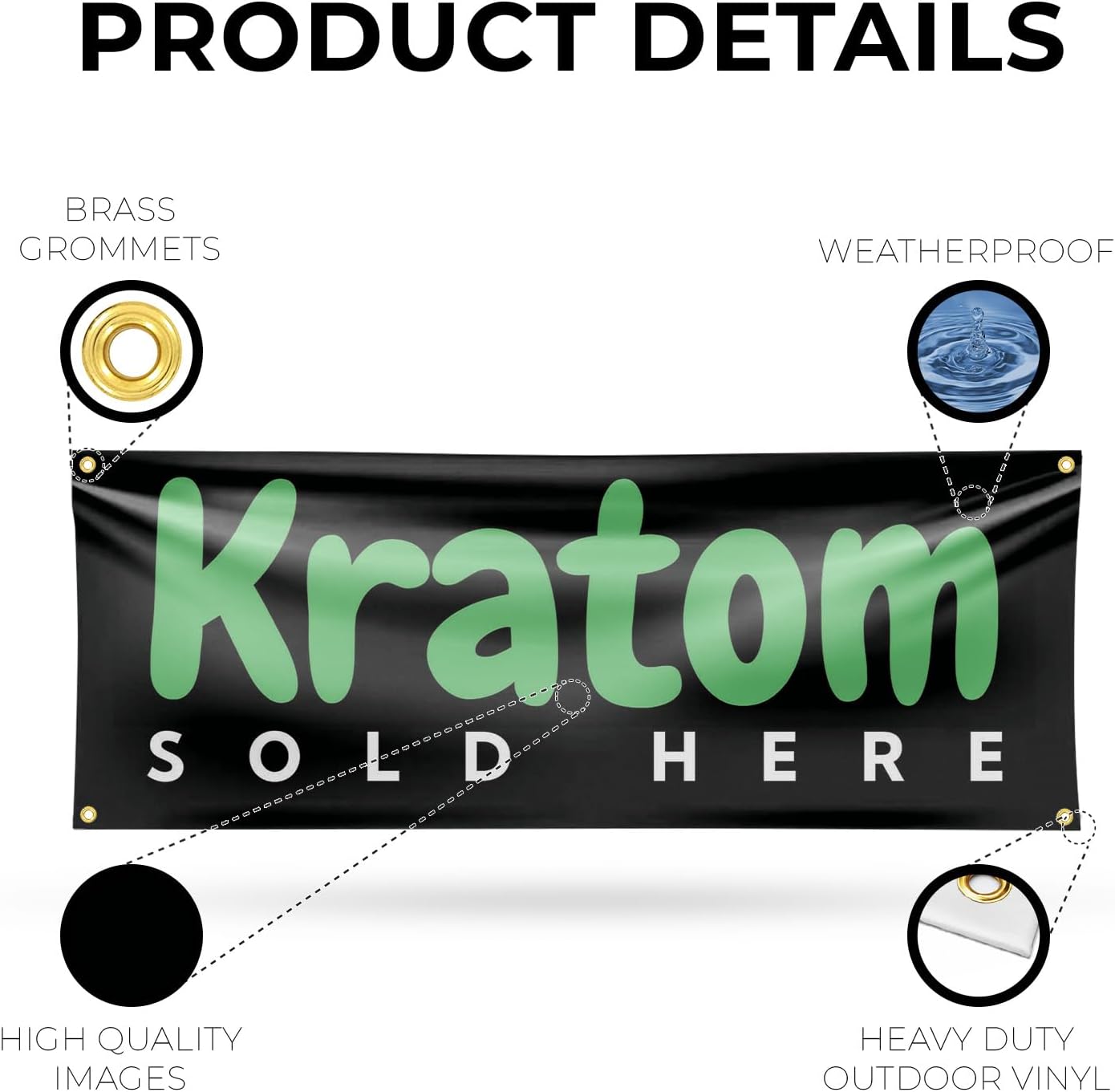 Kratom Sold Here Banner Sign 18 Inch x 48 Inch | 13 oz Vinyl with Metal Grommets | Heavy-Duty Single-Sided Outdoor Durable Printed High-Quality Weatherproof | Made in the USA