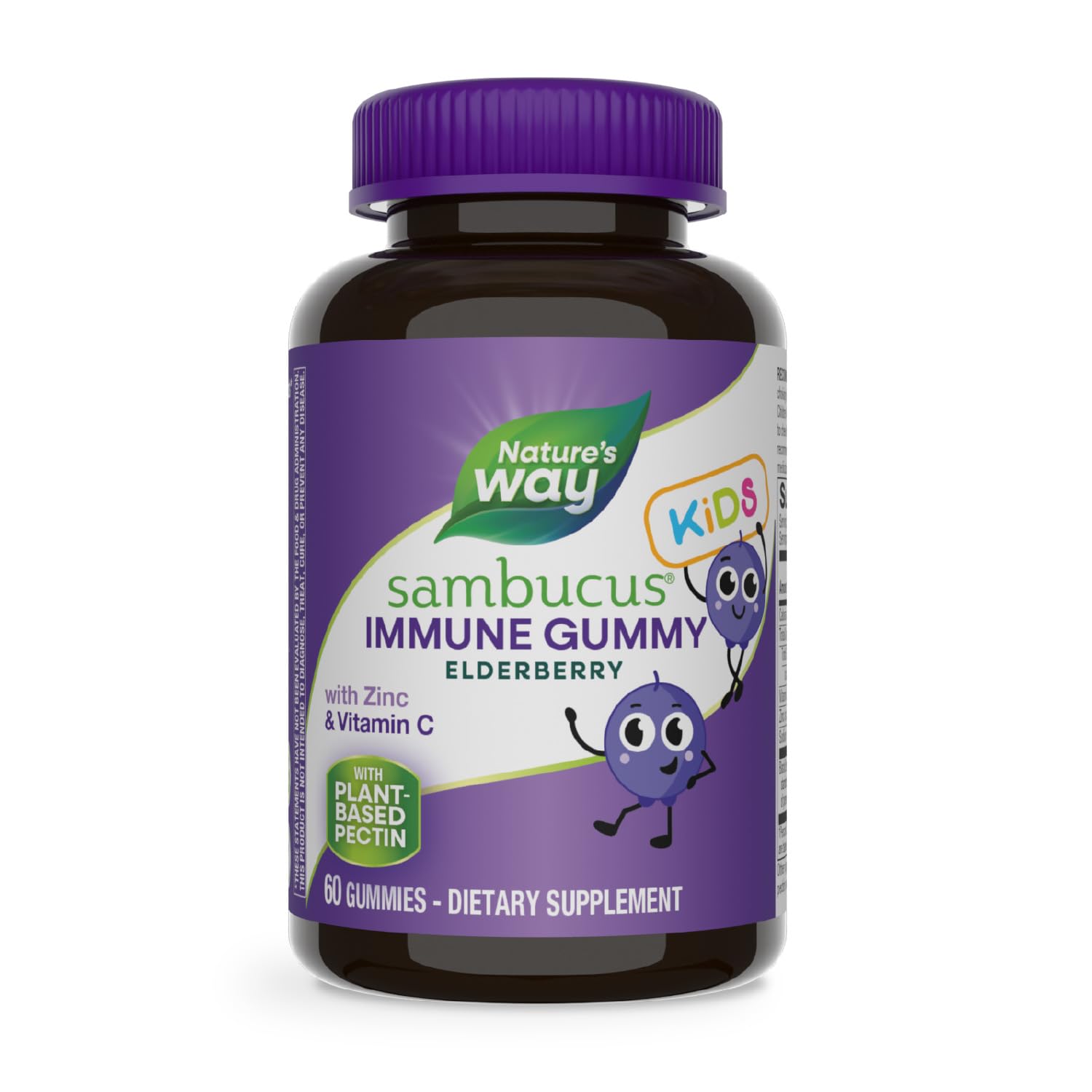 Nature's Way Sambucus Elderberry 60 Gummies for Kids | Immune System Support | Supplement with Vitamin C and Zinc | Gluten Free & Vegetarian