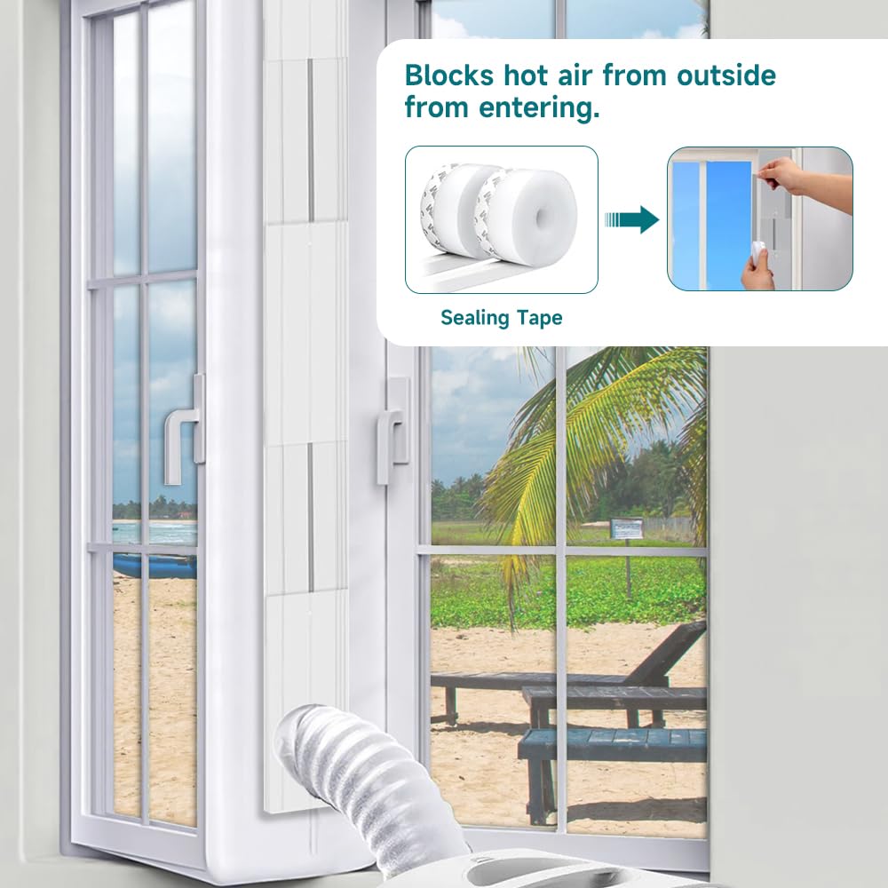 Kit Ventana Aire Acondicionado Portátil, 6 Pcs Placas de Sellado de Ventana Corredera de Aire Acondicionado, Ajustable 43-225cm, Adecuado para Tubos de 5,91" Diámetro, para Ventanas Correderas