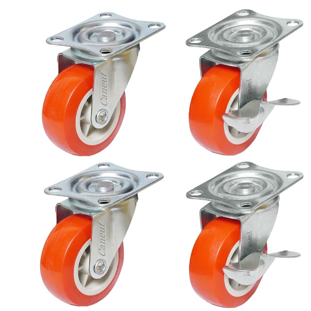 Furniture 360 Rotation Wheel with 2 Brake, 2 Without Brake- Trolley Wheel Braked Furniture Caster (Pack of 4) - Load Capacity: 200-350 kg -Double Locking - Universal Use (2 Inch)