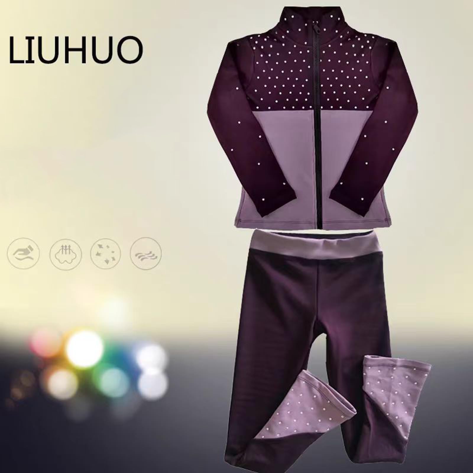 LIUHUO Lila Eiskunstlaufjacke Hose Fleece für Mädchen Wettkampftraining