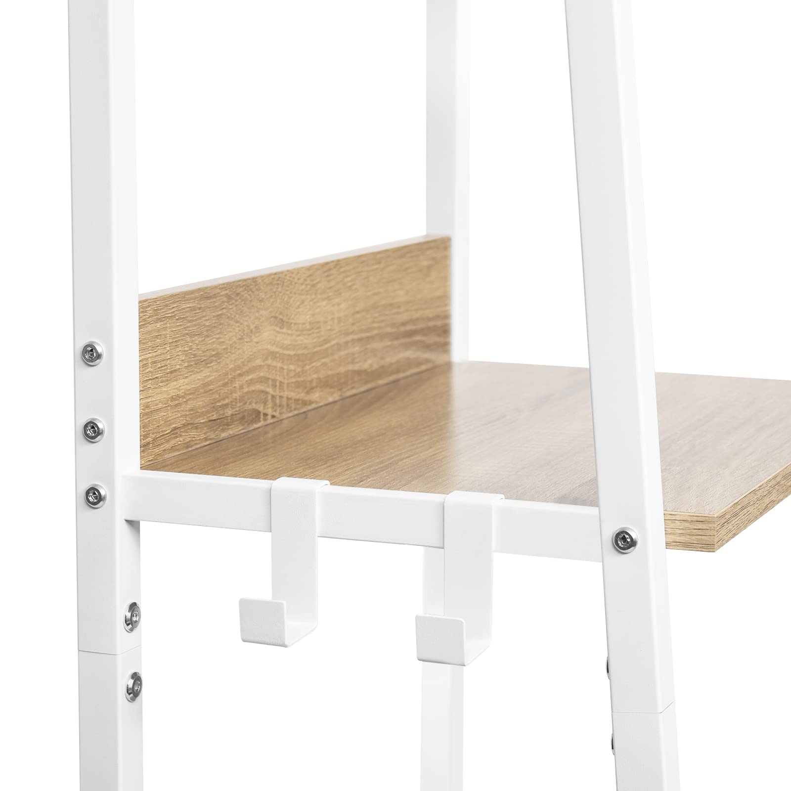 WOLTU Libreria a 5 Ripiani, Scaffale con 4 Ganci Industriale, Scaffale a Scala in MDF e Metallo per Soggiorno, Cucina, Studio, Ufficio,Bianco, 40x36x170cm RGB9289whe