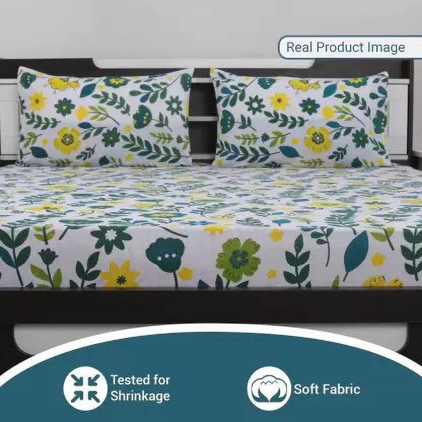 Image of La Verne104 TC 100% Cotton Jaipuri Rjasathani Hand Print Bedsheet with 2 Pillow Covers