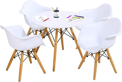 Costzon Juego de mesa y silla para niños, juego de mesa de estilo moderno de mediados de siglo con sillones para niños pequeños, juego de mesa de