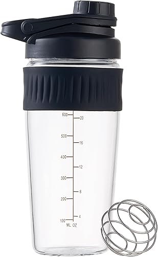 Botella agitadora de vidrio de 24 onzas, polvo de proteína de vidrio de borosilicato, mezcla para mezclas de proteínas con bola mezcladora (A-NEGRO,