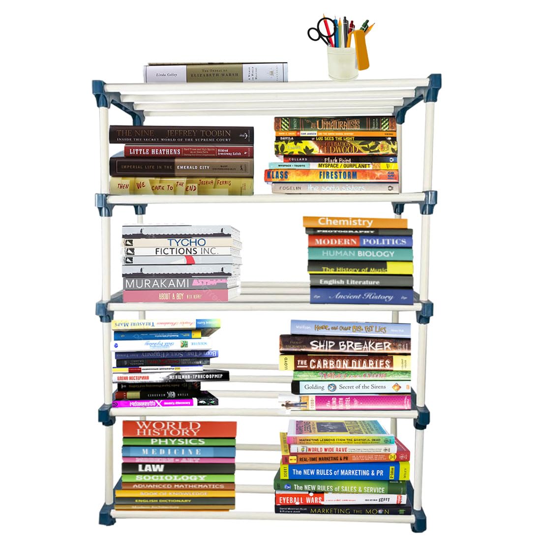 QURACK 5 Layer Plastic Book Shelf Tall Narrow Storage Rack for Kids and Adults Modern Bookshelf Unit for Nursery, School, Home, and Office, Floor Mount Open (5 Layer Book Shelf)-image-13