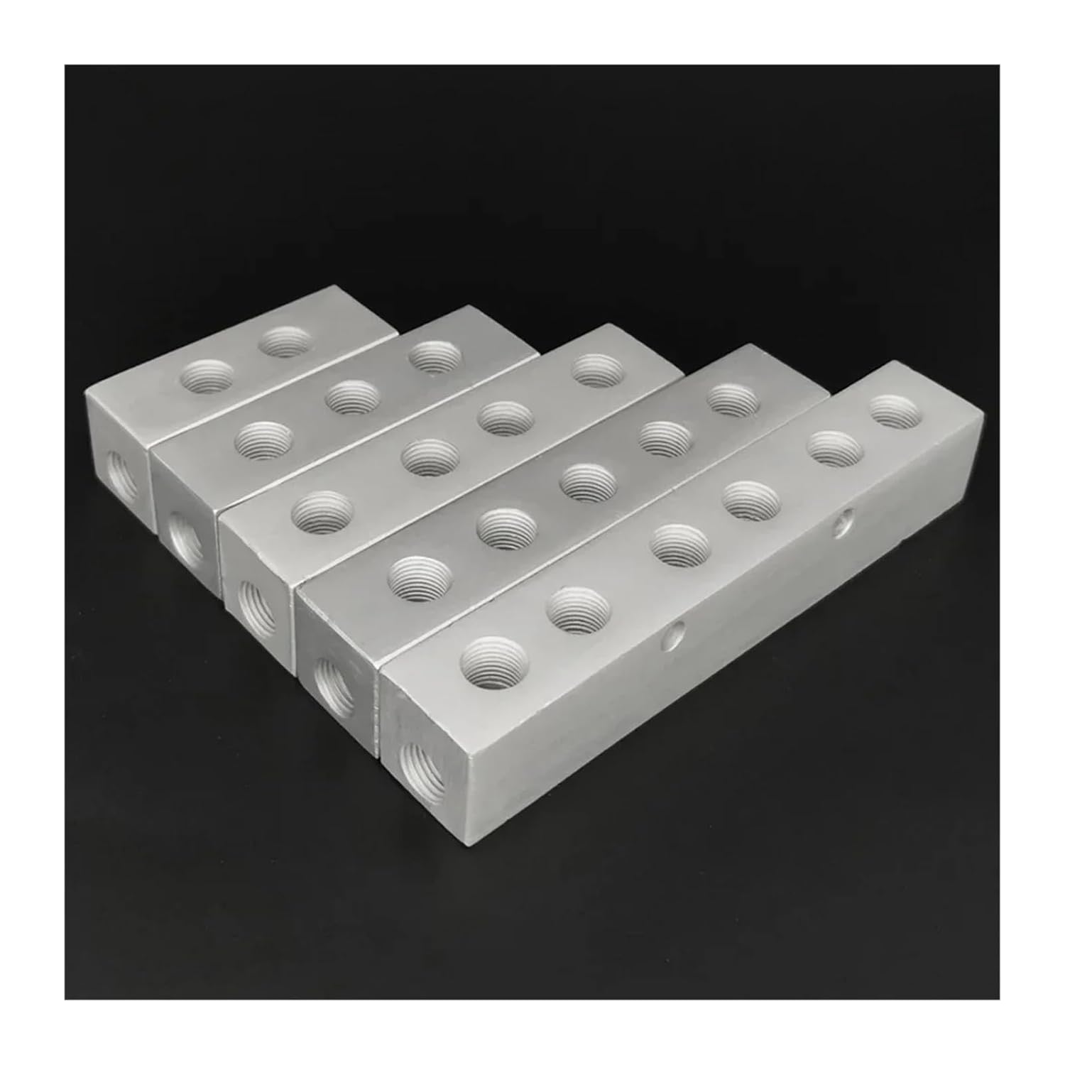 1/8" 1/4" 1/2" BSP Female 2 3 4 5 6 Ways 4-8 Ports Solid Aluminum Manifold Block Splitter Pneumatic Fitting Air Compressor(1l2 BSP-6 Way 8 Port)