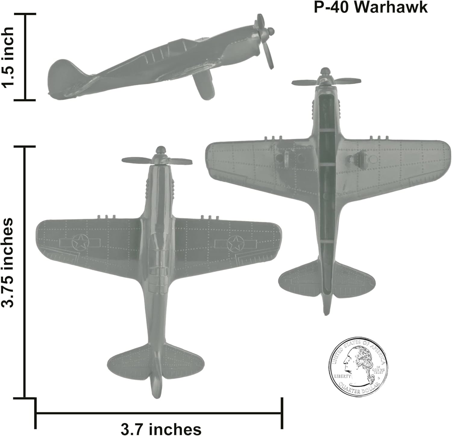 TimMee WW2 Fighter Ace Planes - Gray 9pc Plastic Army Men Airplanes USA Made