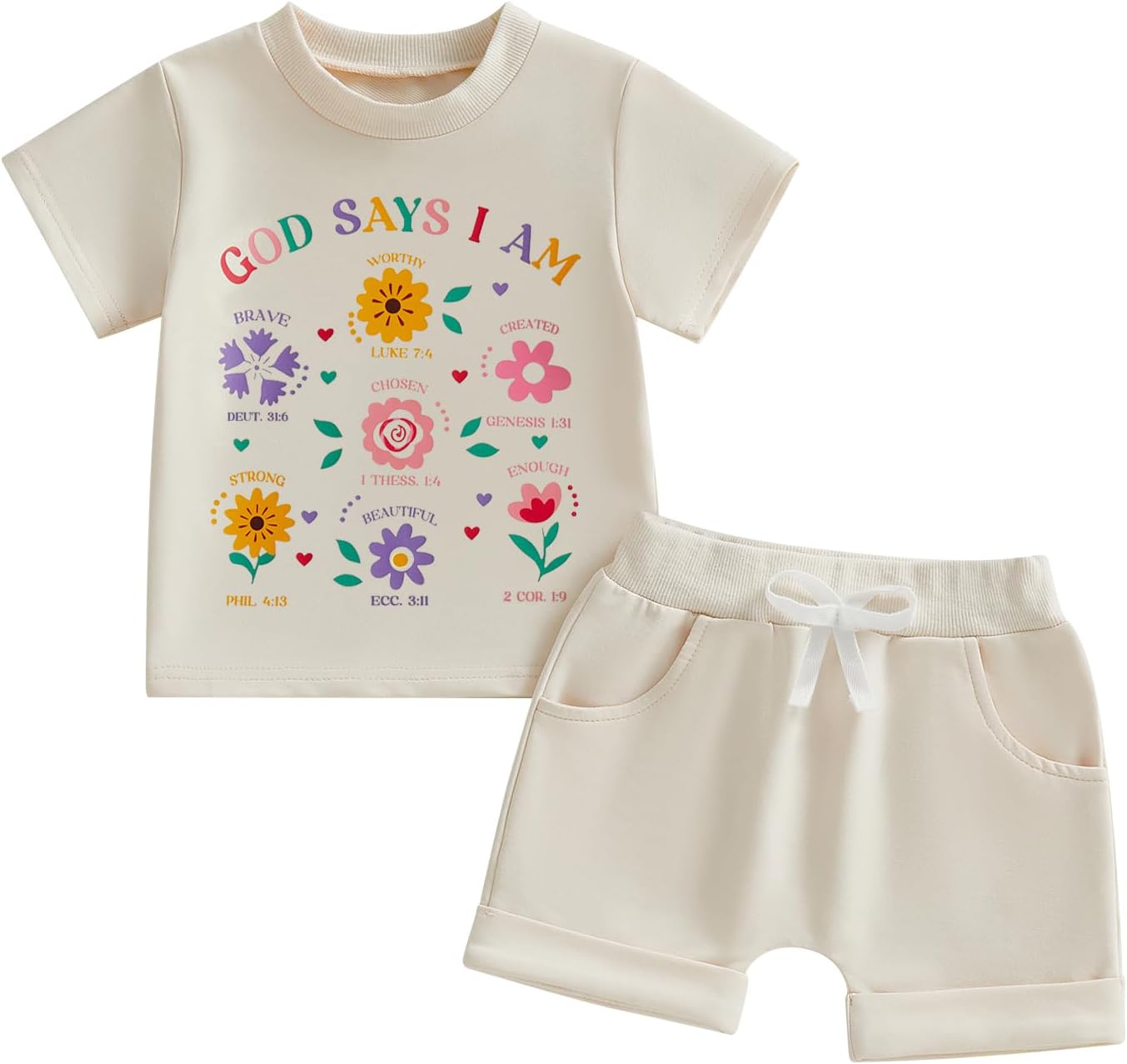 Fernvia Toddler Baby Girl Summer Clothes Floral Letters Print Short Sleeve T-Shirt Tops Solid Shorts Outfit Set