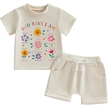 Fernvia Toddler Baby Girl Summer Clothes Floral Letters Print Short Sleeve T-Shirt Tops Solid Shorts Outfit Set
