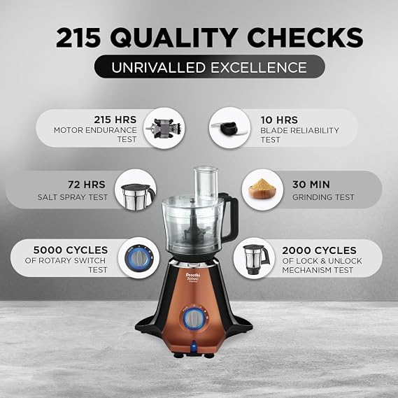Preethi Zodiac Stardust Mixer Grinder for Kitchen, 5 Jars 750 Watt Mixie (3 Stainless steel Jars +1 Juicer Jar+1 Master Chef Plus Food processor Jar), Black/Copper (MG-265) (Copper/Black)