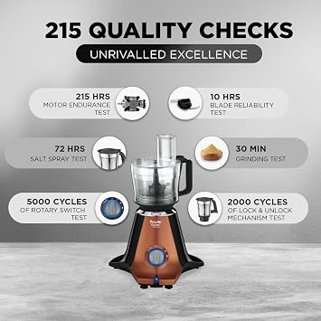 Preethi Zodiac Stardust Mixer Grinder for Kitchen, 5 Jars 750 Watt Mixie (3 Stainless steel Jars +1 Juicer Jar+1 Master Chef Plus Food processor Jar), Black/Copper (MG-265) (Copper/Black)