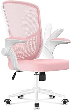 naspaluro Silla de Oficina, Silla de Oficina Ergonómica con Brazos Abatibles 90°, Soporte Lumbar de Diseño Exclusivo, Tapicería de Malla Transpirable, Silla de Escritorio Giratoria 360°, Rosa
