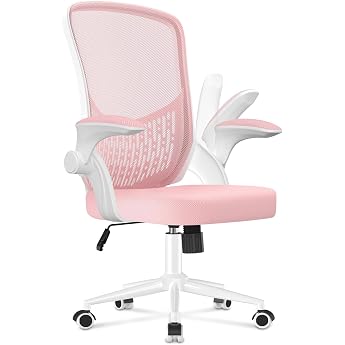 naspaluro Ergonomischer B rostuhl Schreibtischstuhl mit klappbaren Armlehnen h henverstellbar Neigefunktion atmungsaktive R ckenlehne Drehstuhl 360  wei -rosa