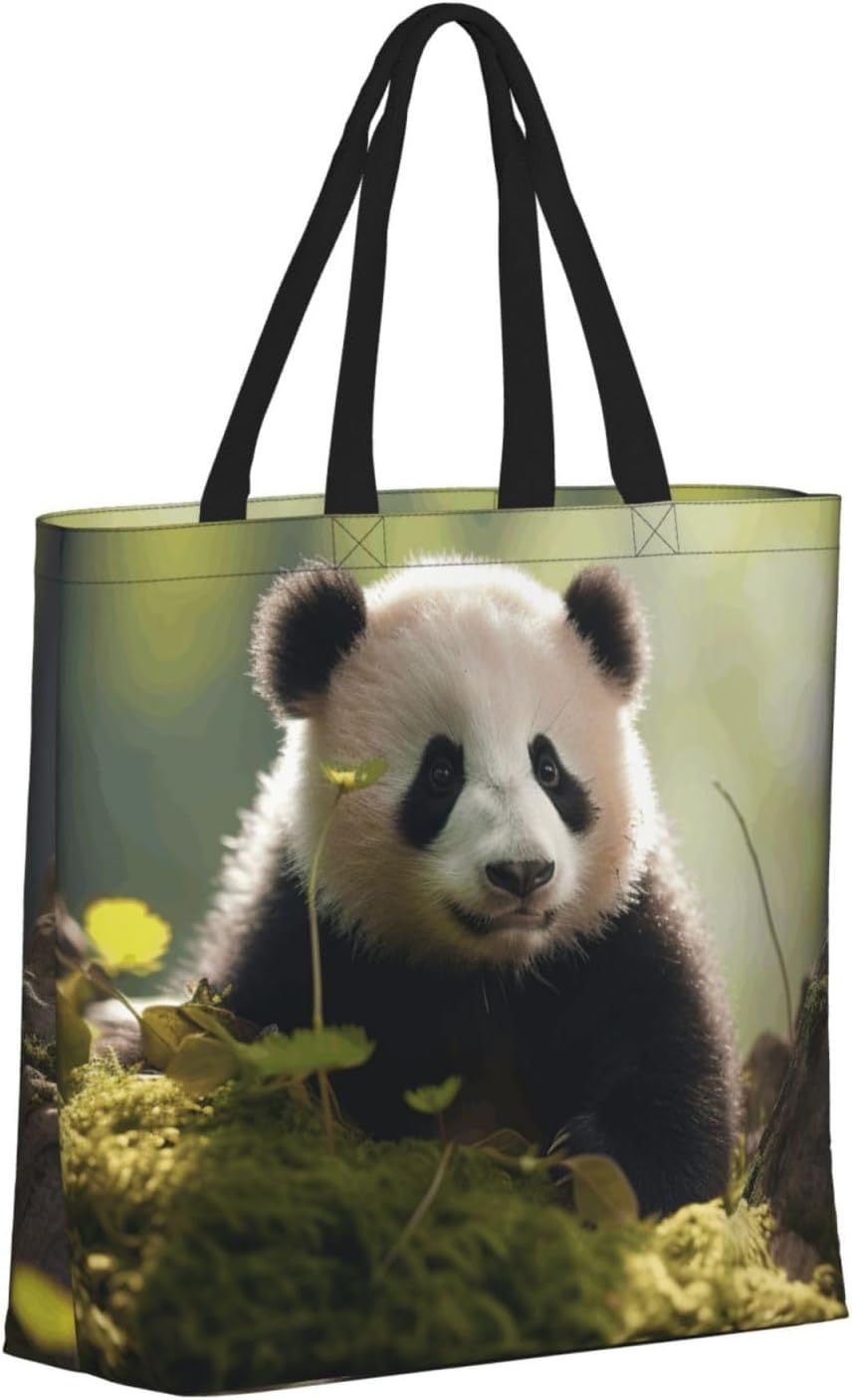 Small Panda Print Eco-Friendly Tote Lightweight Grocery Bag Daily Commuting Travel Beach Gym Use
