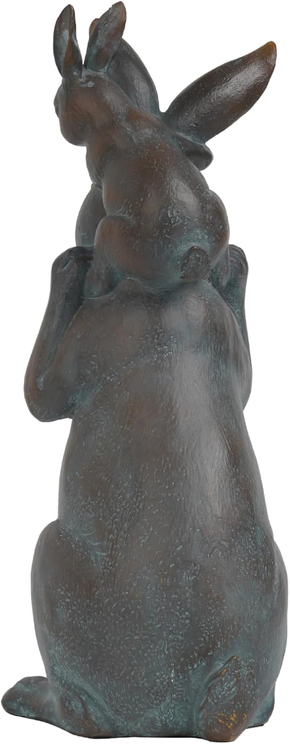 Rabbit Garden Statues Bunny Decorations - Easter Bunny Father with Baby Figurine Easter Gift Dark Gray Garden Spring Bunny Sulpture for Yard Framhouse Outdoor Décor 7*5.25*15.25 in Newman House Studio - Image 2