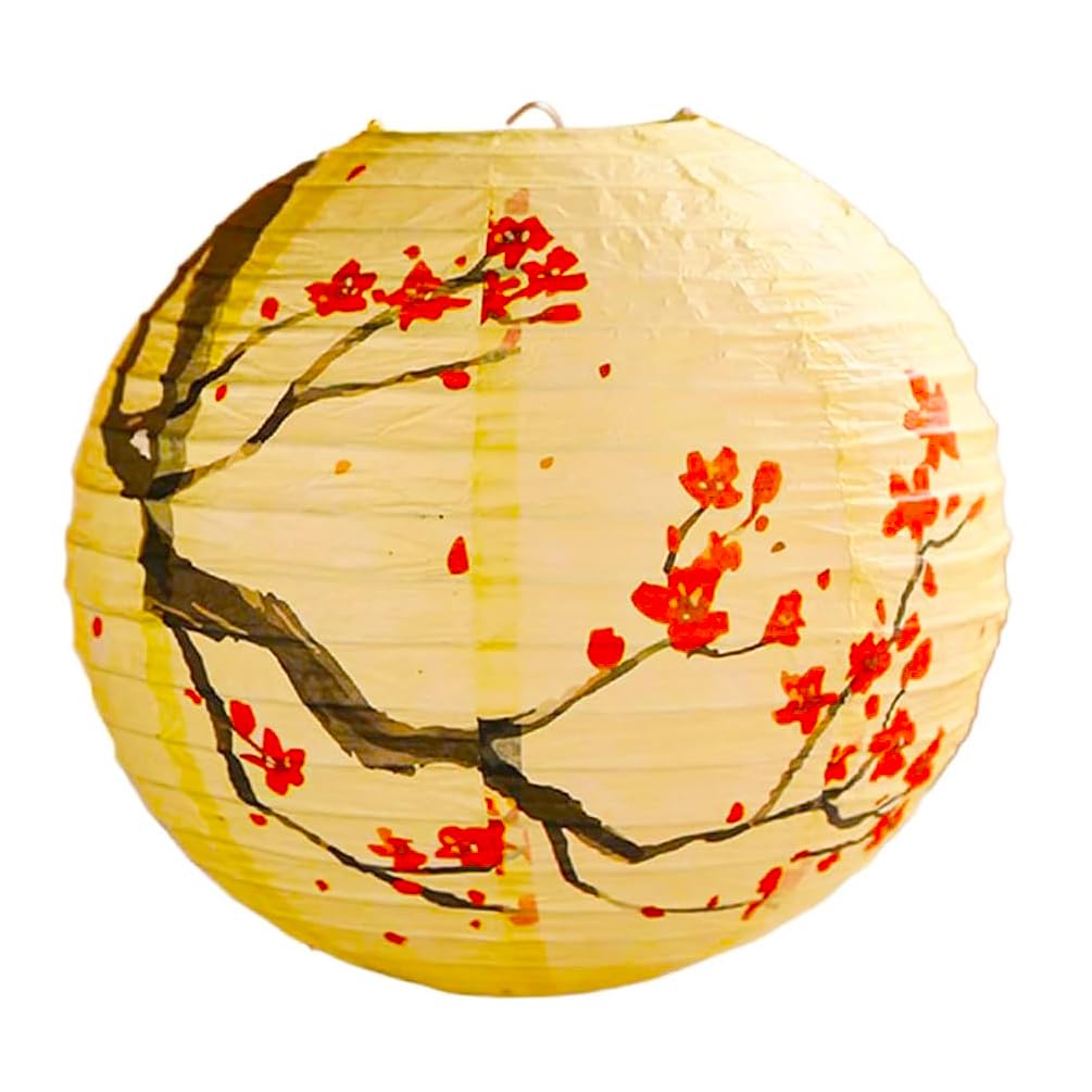Round Paper Lanterns, Chinese Style 12 Inch Light Cover Decorative Hanging Lampshade for Restaurant, Weddings, Cafes, Photo Backdrops (Plum Blossom)
