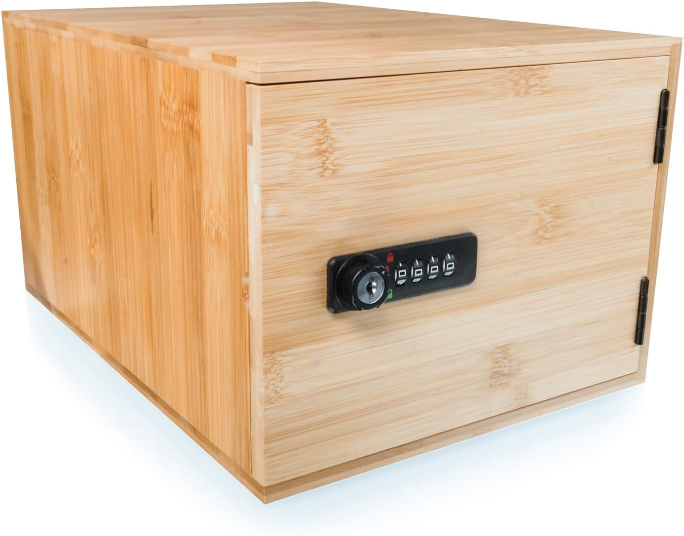 Bamboo Lockable Box - 4-Digit Combination Lock & Charging Access | Bamboo lock box, 4-digit combination lock, backup key, charging access, 12L, pre-assembled. Home, office and care spaces