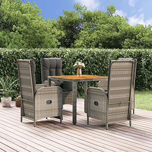 Yolola Salon de jardin en rotin pour 4 personnes - Avec 4 chaises de jardin réglables - Meubles de jardin en rotin avec coussins - Gris