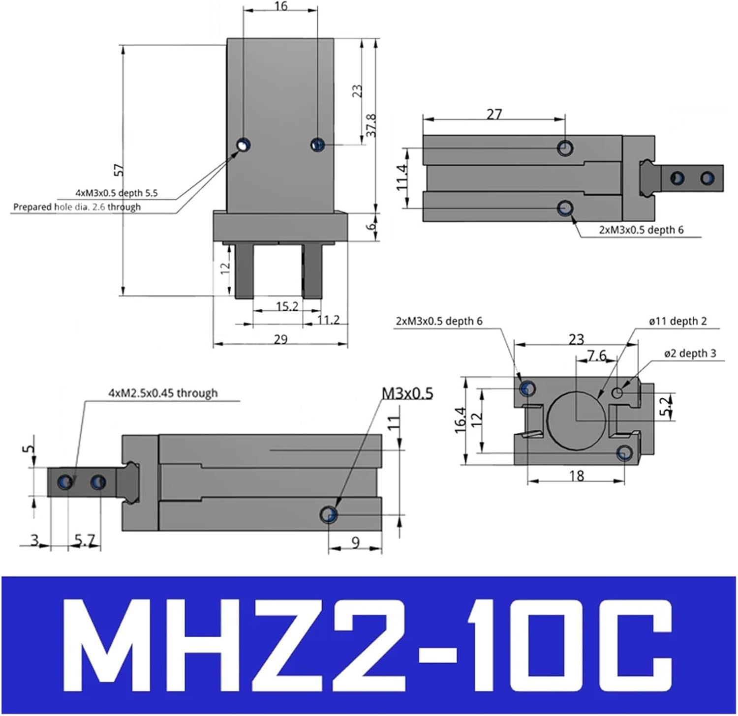 Single Acting Normally Closed Air Pneumatic Parallel Gripper Pneumatic clamp MHZ2-6C 10C 16C 20C 25C 32C MHZ2-40C(MHZ2-10C)