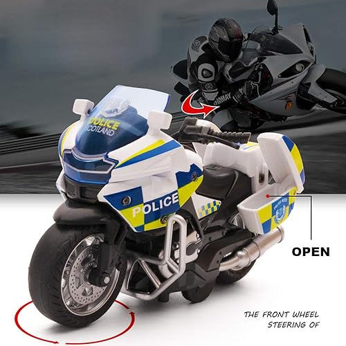 Miniatura 5 de Pull Back Motorcycle Toys, Tiny Gift with Music Lighting, Police Motorcycles Toy for Boys Kids Age 3 4 5 6 7 8 Year Old (White)