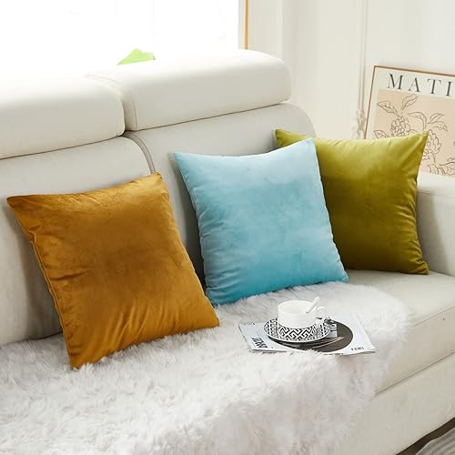 Miniatura 5 de Juego de 2 fundas de almohada decorativas de terciopelo suave y grueso de 20 x 20 pulgadas para sofá, cama, silla, amarillo dorado