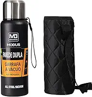 MODUS Garrafa Térmica De Aço Inoxidável Isolada A Vácuo Com Copo Portátil E Bolsa 1000ML (Preto)