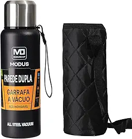 MODUS Garrafa Térmica De Aço Inoxidável Isolada A Vácuo Com Copo Portátil E Bolsa (Preto 1000ML)
