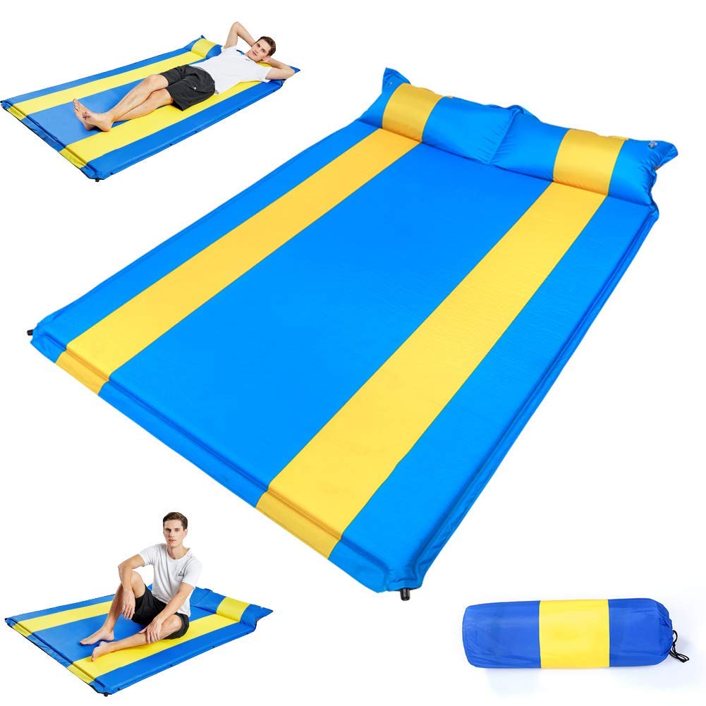 Doble Almohadilla Autoinflable, Colchoneta para Acampar Al Aire Libre con Almohada, Colchón De Espuma A Prueba De Humedad De 3 Cm, Colchón De Aire, Diseño De Costuras, para Caminar, Viajar