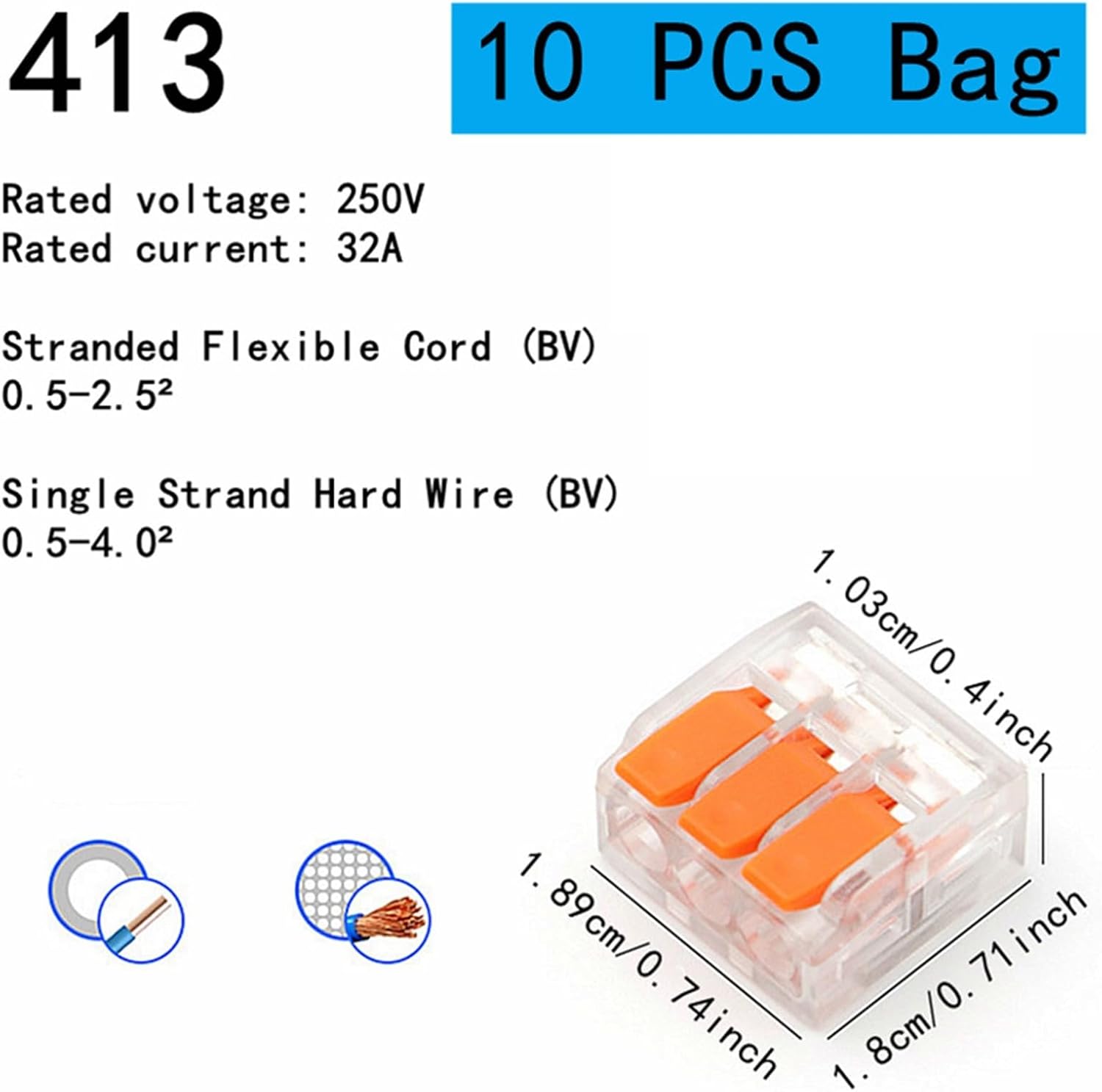 10-75 Pcs Orange Universal Type Quick Plug-in Terminals,Electrical Equipment Connectors,Wire Connector,250V/32A(10pcs-413-Bag)