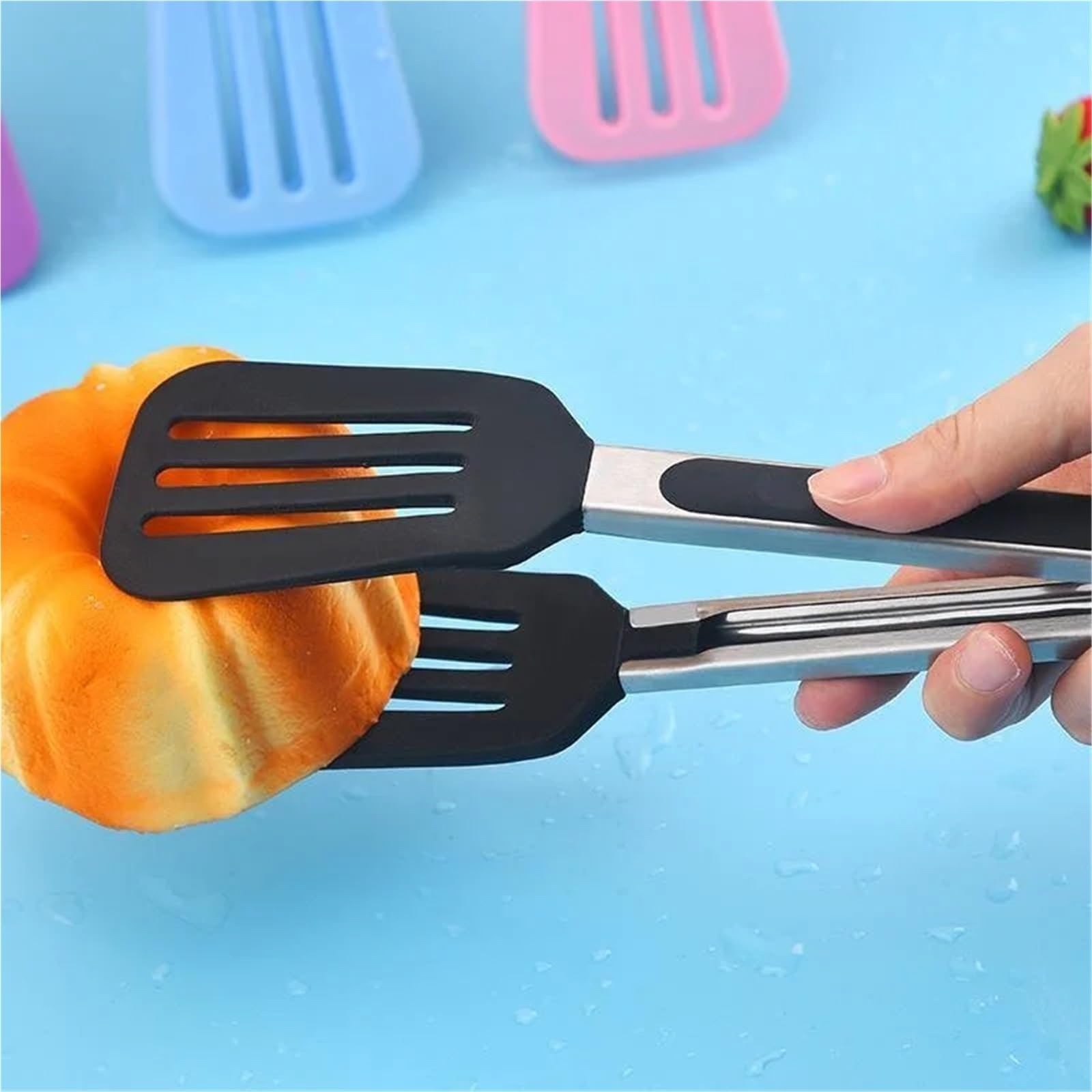 Küchenzange -Set 3 Teile/Satz Silikon Grill Zange BBQ Clip Küche Clips Silikon Lebensmittel Zange Lebensmittel Clips Küche Werkzeug for Zuhause Edelstahl Schaufel Für die Küche(Blue)