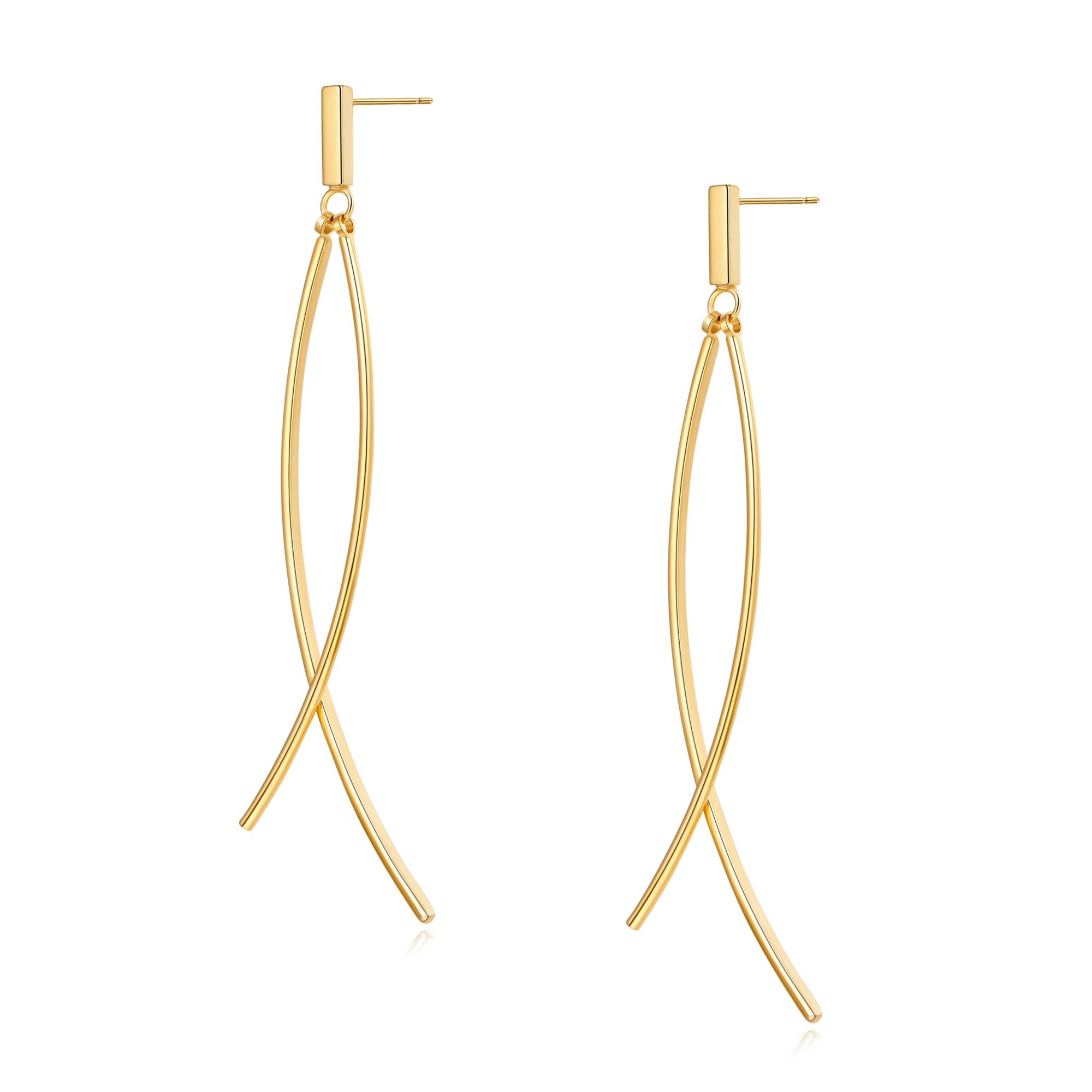 CLASSYZINTLong Dangle Earrings For Women,2 Pieces Thin Curved Metal Bar And One Short Bar With A Post On The Top