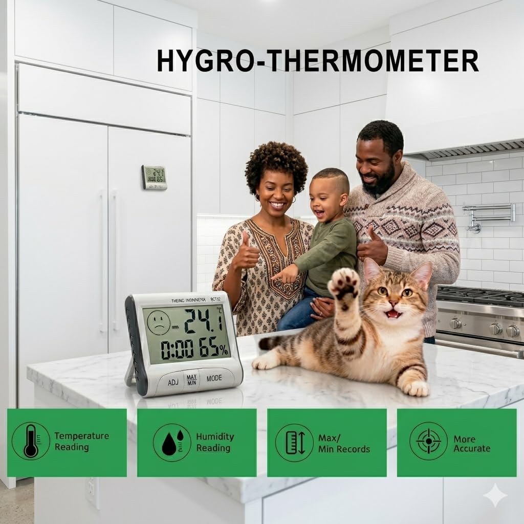 Digital Thermo-Hygrometer Indoor Room Thermometer with Recording and Climate Indicator Climate Control Monitor Temperature Humidity Meter with Face Icon Comfort Indicator for Room Office Plants - Image 6