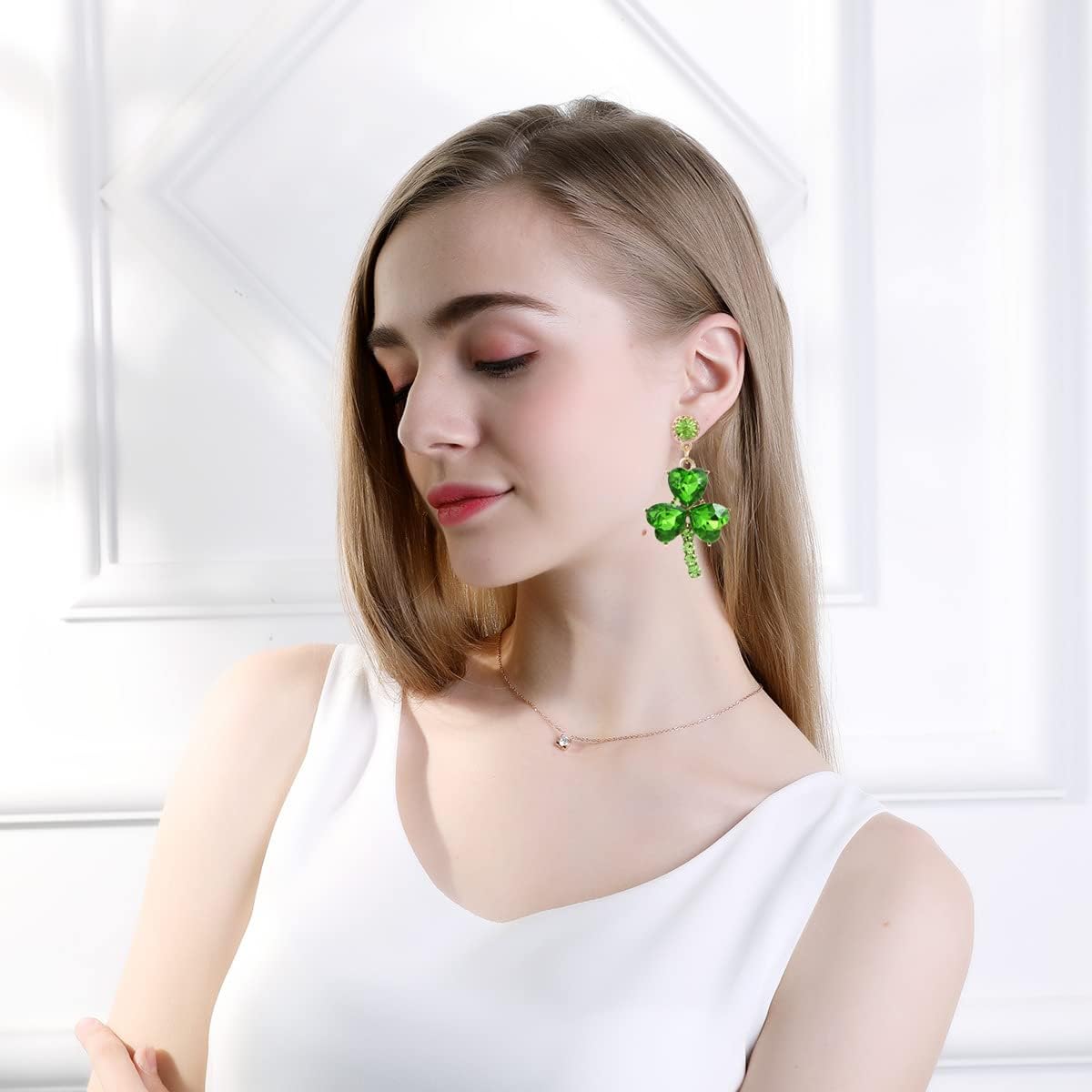 St Patrick's Day Earrings for Women,Green Rhinestone Irish Shamrock Hoop Earrings Green Clover Crystal Opal Drop Dangle Earrings Good Luck St patrick's Day Outfit Holiday Jewelry Accessories - Image 4