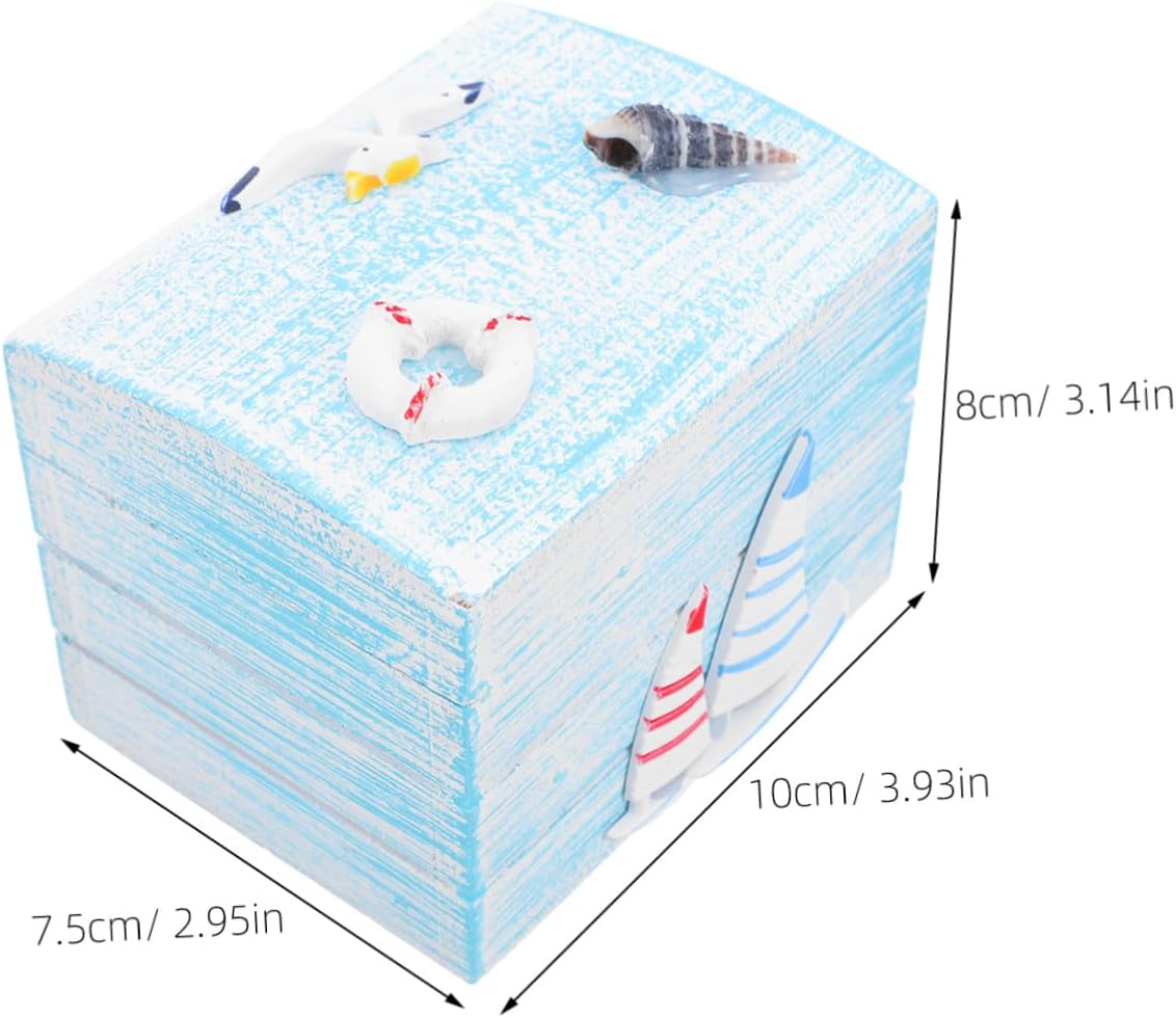 Nautical Wooden Treasure Chest Small Decorative Storage Box Ocean-inspired Design for Jewelry Keepsakes Bedroom Decor and Home Organization