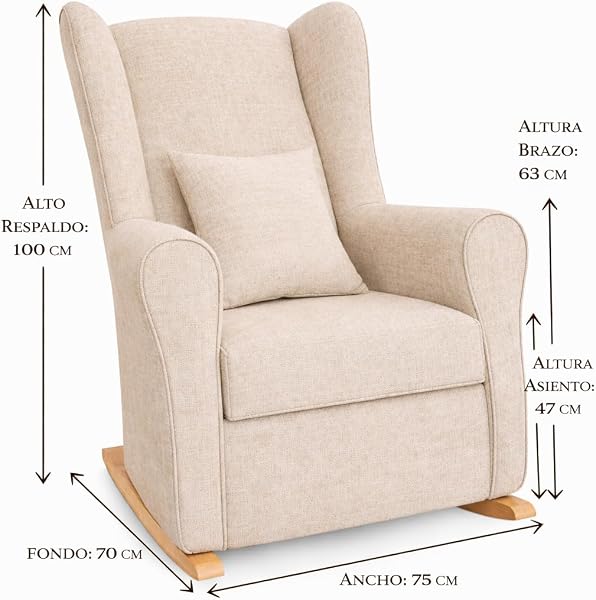 Sillón de Lactancia Balancín Moderno + Cojín Decorativo | Sillón Mecedora para Amamantar, Butaca de Lactancia Cómoda y Fácil Limpieza | Ideal para Bebé, Dormitorio y Salón. (Beig) - 2