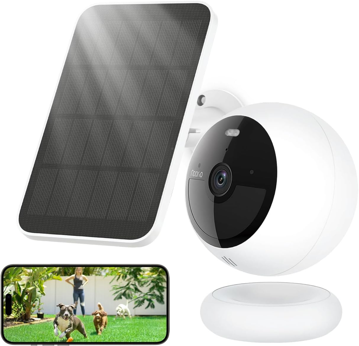 Noorio Solar Security Cameras Wireless Outdoor, 1080P Battery Powered Magnetic Outdoor Camera with AI Motion Detection, 2.4G WiFi Home Security Camera Color Night Vision, 8GB Local Storage