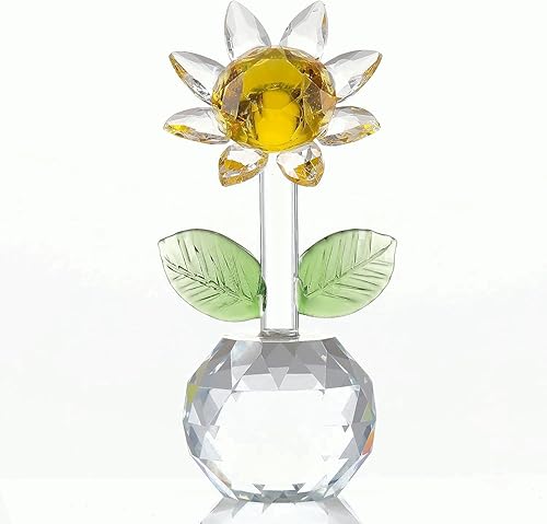 Qianwei Figura decorativa de flores de cristal de margaritas con jarrón  Ramo de flores de cristal, figuras coleccionables, decoración de cristal
