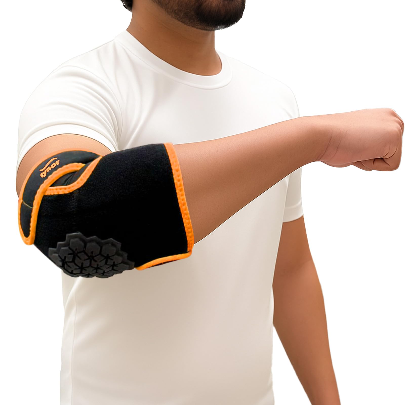 Elbow Wrap Neo, for Joint Pain Relief & Compression | Breathable & Lightweight for Sports, Workout, Gym & Exercise | Easy Elbow Movement With Comfort | Pack of 1, Universal Size (Black & Orange)