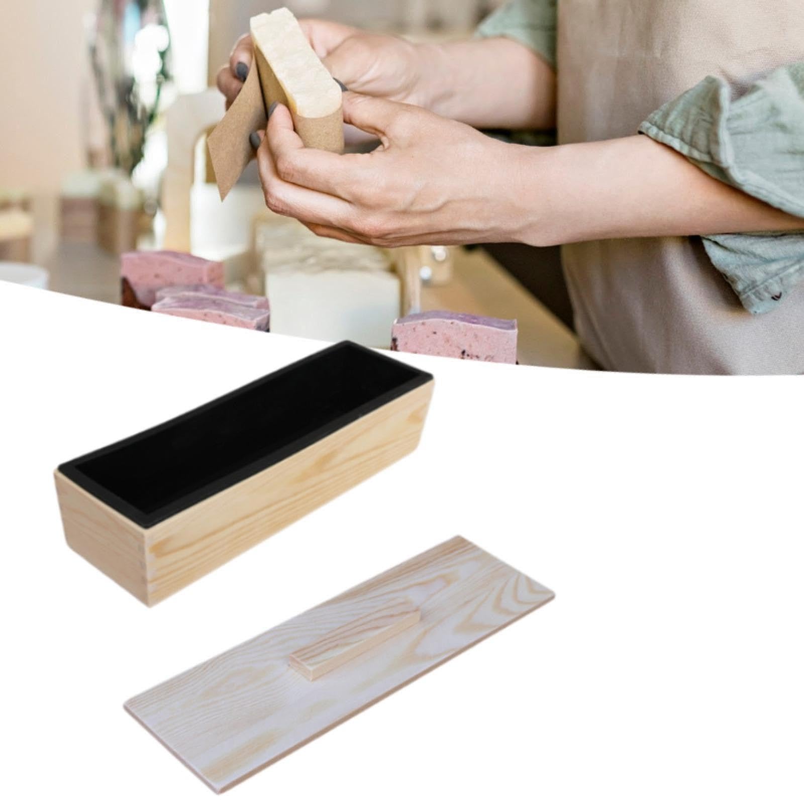 Moule à Savon Rectangulaire Silicone Boîte Bois Couvercle Flexible Antidérapant Utilisation Simple Résistant Températures Convient Création, Noir